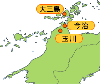 観測地点別アメダス。観測地は今治、玉川、大三島の3箇所。