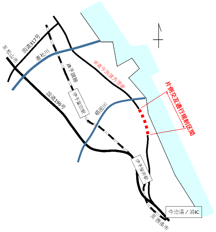 片側交互通行規制区間の地図