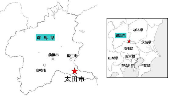 群馬県太田市の位置図