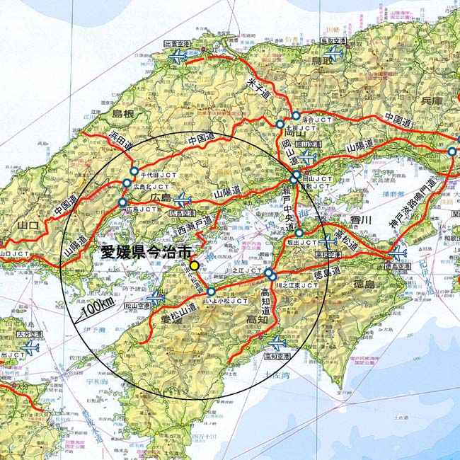 広域道路表示100キロ圏内の画像