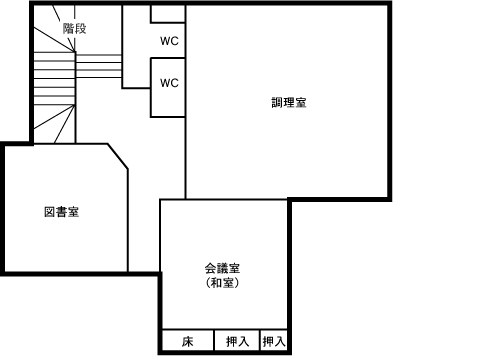 調理室、図書室、会議室（和室）、トイレがあります