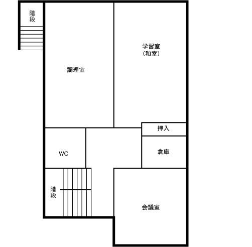 調理室、学習室（和室）、会議室、トイレがあります