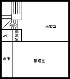 調理室、学習室、湯沸室、倉庫、トイレがあります