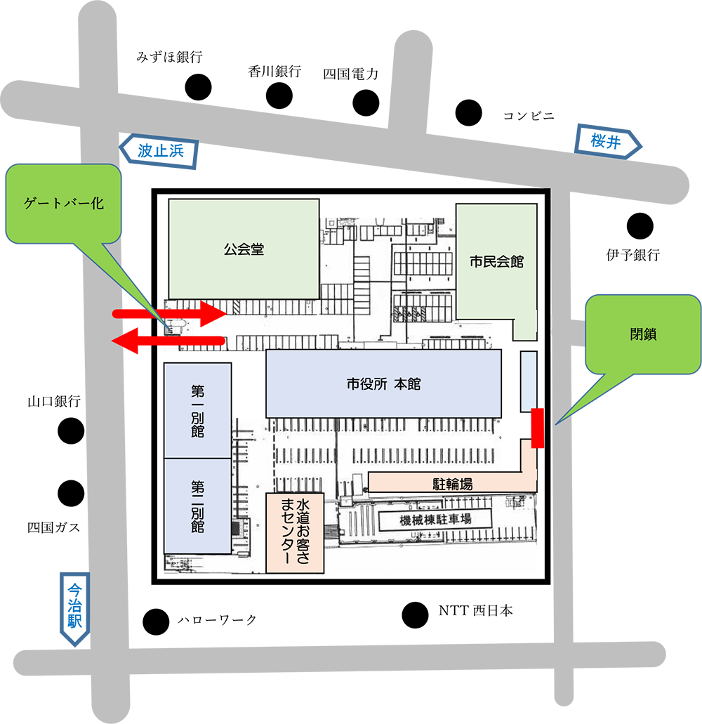 今治市庁舎構内駐車場マップ