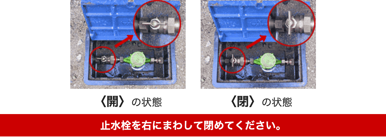 止水栓を右にまわして閉めてください